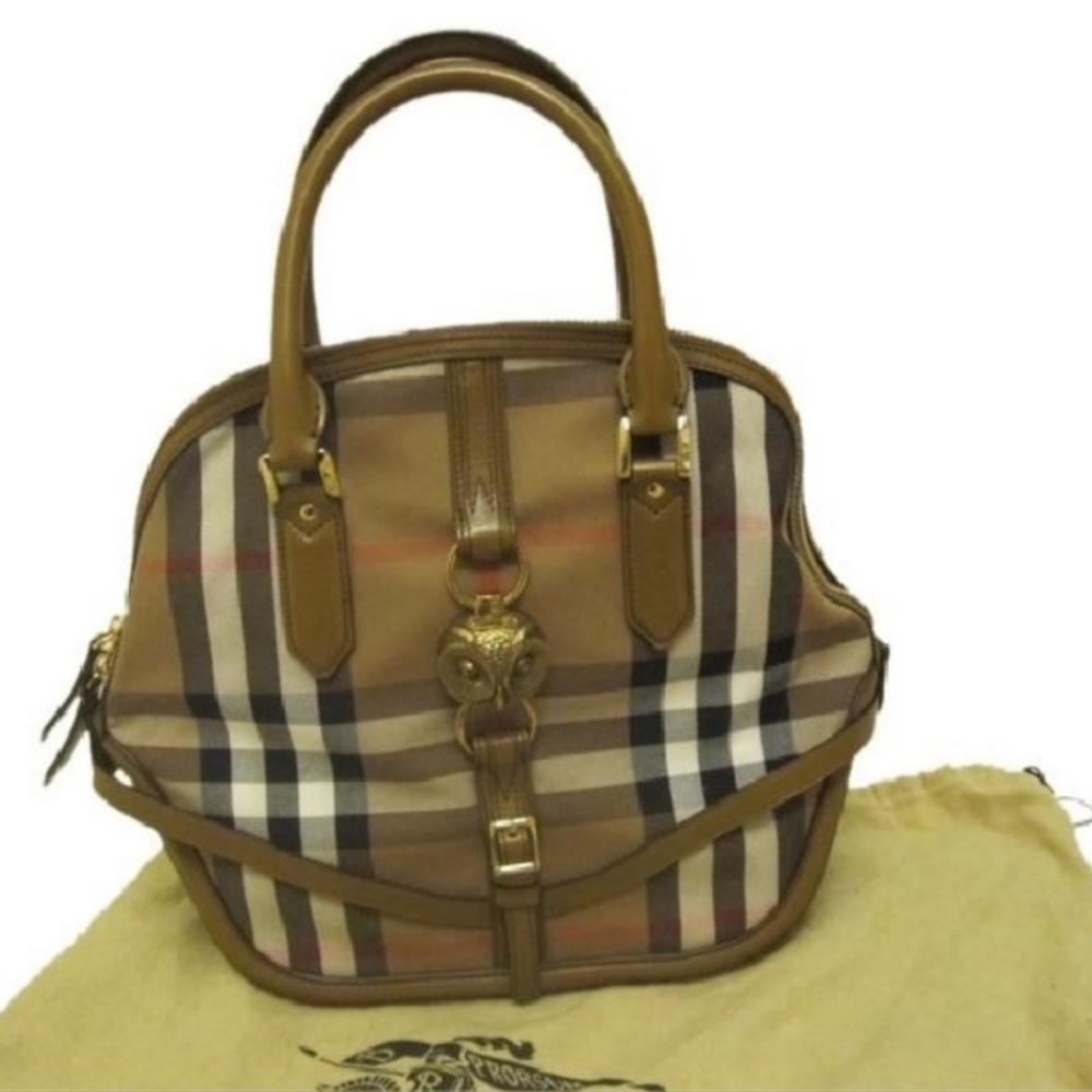 Burberry Orchard Horseferry Check Leather Satchel (Limited Edition Golden Owl)